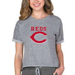 Cincinnati Reds Concepts Sport Women's Tri-Blend Mainstream Terry Short Sleeve Sweatshirt Top Gray