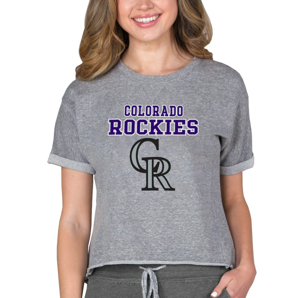 Colorado Rockies Concepts Sport Women's Tri-Blend Mainstream Terry Short Sleeve Sweatshirt Top Gray
