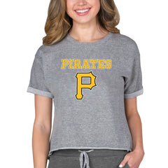 Pittsburgh Pirates Concepts Sport Women's Tri-Blend Mainstream Terry Short Sleeve Sweatshirt Top Gray