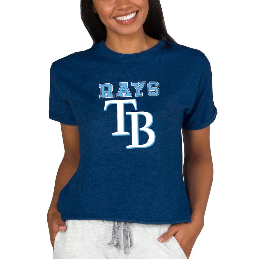 Tampa Bay Rays Concepts Sport Women's Tri-Blend Mainstream Terry Short Sleeve Sweatshirt Top Navy
