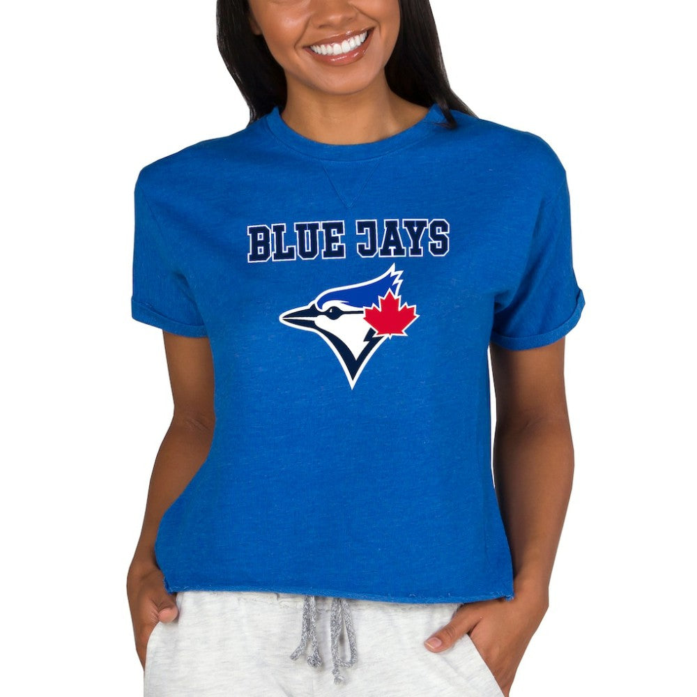 Toronto Blue Jays Concepts Sport Women's Tri-Blend Mainstream Terry Short Sleeve Sweatshirt Top Royal