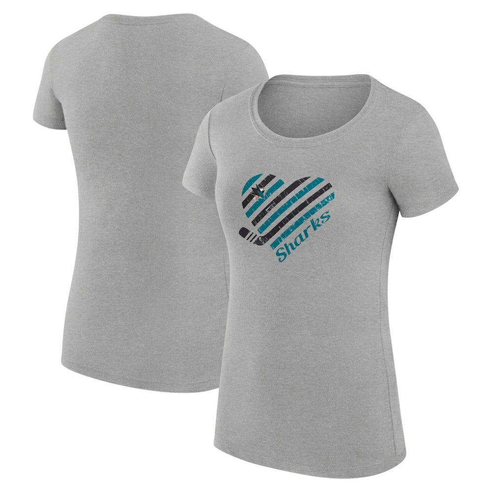 San Jose Sharks G-III 4Her by Carl Banks Women's Super-Slim Fit Lightweight Heart T-Shirt - Heather Gray T-shirts