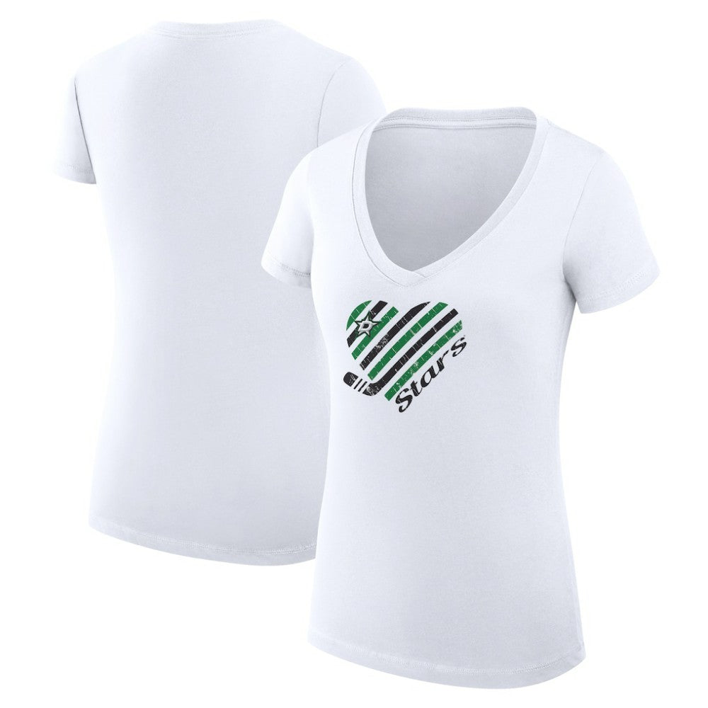 Dallas Stars G-III 4Her by Carl Banks Women's Super-Slim Fit Lightweight Heart V-Neck T-Shirt - White T-shirts