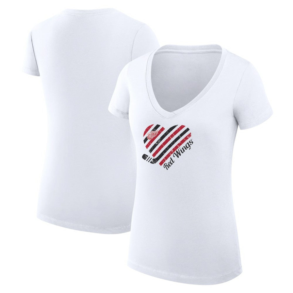 Detroit Red Wings G-III 4Her by Carl Banks Women's Super-Slim Fit Lightweight Heart V-Neck T-Shirt - White T-shirts