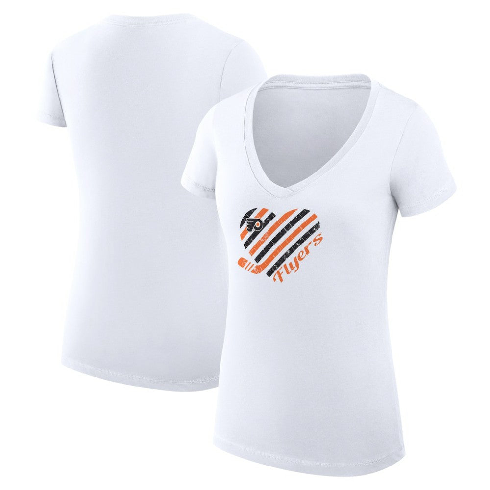 Philadelphia Flyers G-III 4Her by Carl Banks Women's Super-Slim Fit Lightweight Heart V-Neck T-Shirt - White T-shirts