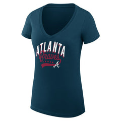 Atlanta Braves G-III 4Her by Carl Banks Women's Super-Slim Fit Lightweight Filigree Team V-Neck T-Shirt Navy