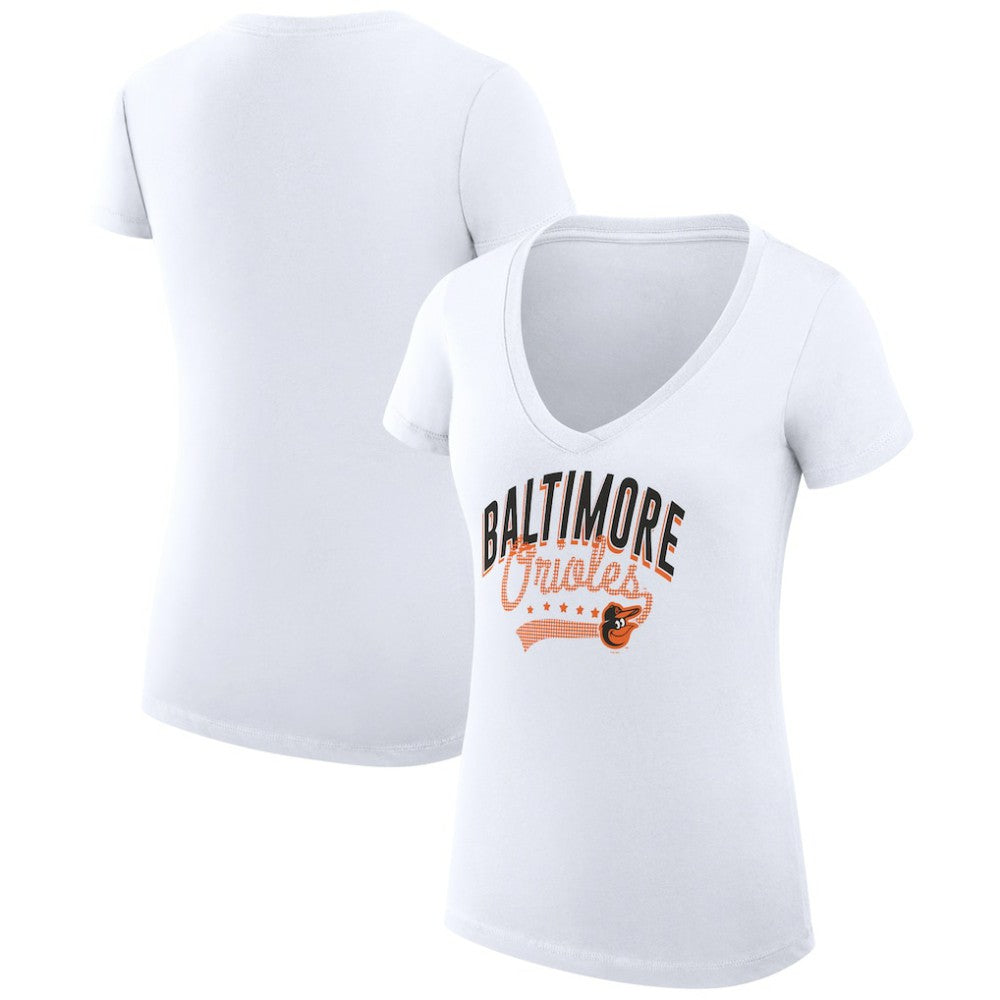 Baltimore Orioles G-III 4Her by Carl Banks Women's Super-Slim Fit Lightweight Filigree Team V-Neck T-Shirt White