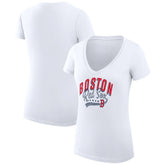 Boston Red Sox G-III 4Her by Carl Banks Women's Super-Slim Fit Lightweight Filigree Team V-Neck T-Shirt White