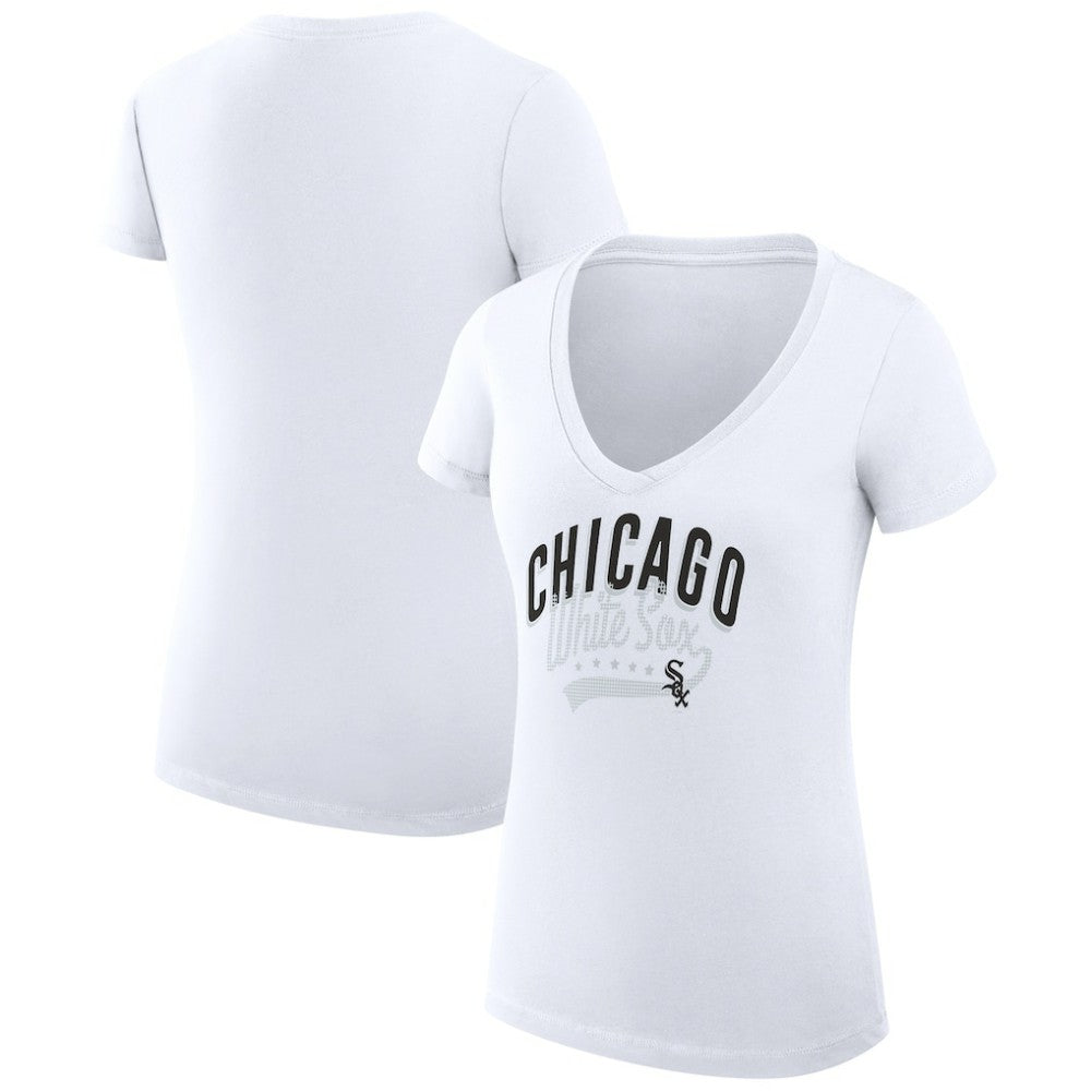 Chicago White Sox G-III 4Her by Carl Banks Women's Super-Slim Fit Lightweight Filigree Team V-Neck T-Shirt White