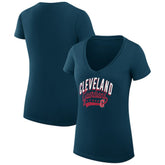 Cleveland Guardians G-III 4Her by Carl Banks Women's Super-Slim Fit Lightweight Filigree Team V-Neck T-Shirt Navy