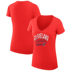 Cleveland Guardians G-III 4Her by Carl Banks Women's Super-Slim Fit Lightweight Filigree Team V-Neck T-Shirt Red