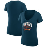 Houston Astros G-III 4Her by Carl Banks Women's Super-Slim Fit Lightweight Filigree Team V-Neck T-Shirt Navy