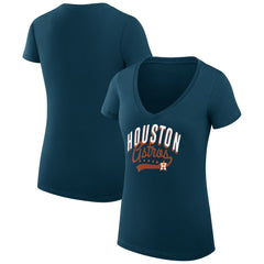 Houston Astros G-III 4Her by Carl Banks Women's Super-Slim Fit Lightweight Filigree Team V-Neck T-Shirt Navy