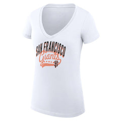 San Francisco Giants G-III 4Her by Carl Banks Women's Super-Slim Fit Lightweight Filigree Team V-Neck T-Shirt White