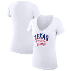 Texas Rangers G-III 4Her by Carl Banks Women's Super-Slim Fit Lightweight Filigree Team V-Neck T-Shirt White