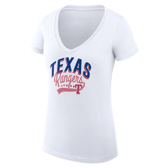 Texas Rangers G-III 4Her by Carl Banks Women's Super-Slim Fit Lightweight Filigree Team V-Neck T-Shirt White