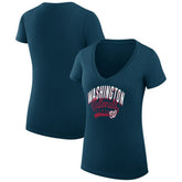 Washington Nationals G-III 4Her by Carl Banks Women's Super-Slim Fit Lightweight Filigree Team V-Neck T-Shirt Navy
