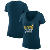 Milwaukee Brewers G-III 4Her by Carl Banks Women's Super-Slim Fit Lightweight Team Graphic V-Neck T-Shirt Navy