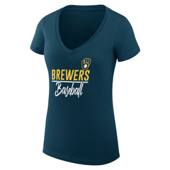 Milwaukee Brewers G-III 4Her by Carl Banks Women's Super-Slim Fit Lightweight Team Graphic V-Neck T-Shirt Navy