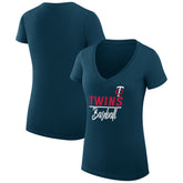 Minnesota Twins G-III 4Her by Carl Banks Women's Super-Slim Fit Lightweight Team Graphic V-Neck T-Shirt Navy
