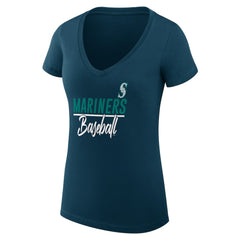 Seattle Mariners G-III 4Her by Carl Banks Women's Super-Slim Fit Lightweight Team Graphic V-Neck T-Shirt Navy