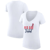 Boston Red Sox G-III 4Her by Carl Banks Women's Super-Slim Fit Lightweight Team Graphic V-Neck T-Shirt White