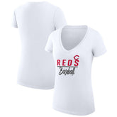Cincinnati Reds G-III 4Her by Carl Banks Women's Super-Slim Fit Lightweight Team Graphic V-Neck T-Shirt White