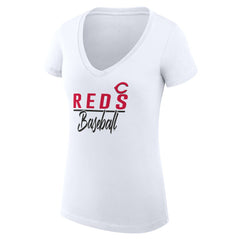 Cincinnati Reds G-III 4Her by Carl Banks Women's Super-Slim Fit Lightweight Team Graphic V-Neck T-Shirt White
