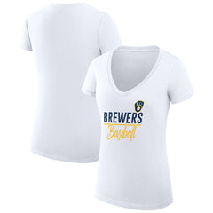 Milwaukee Brewers G-III 4Her by Carl Banks Women's Super-Slim Fit Lightweight Team Graphic V-Neck T-Shirt White