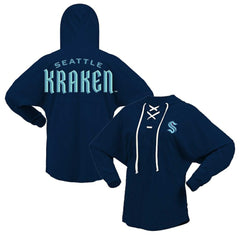 Seattle Kraken Fanatics Women's Jersey Lace-Up V-Neck Long Sleeve Hoodie T-Shirt - Deep Sea Blue T-shirts