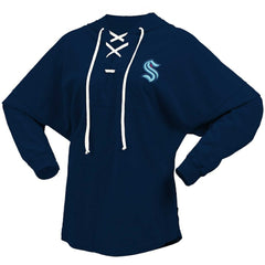 Seattle Kraken Fanatics Women's Jersey Lace-Up V-Neck Long Sleeve Hoodie T-Shirt - Deep Sea Blue T-shirts