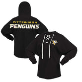 Pittsburgh Penguins Fanatics Women's Jersey Lace-Up V-Neck Long Sleeve Hoodie T-Shirt - Black T-shirts