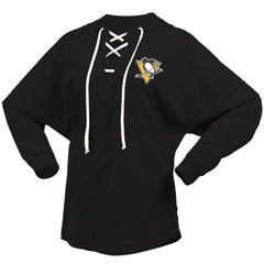 Pittsburgh Penguins Fanatics Women's Jersey Lace-Up V-Neck Long Sleeve Hoodie T-Shirt - Black T-shirts