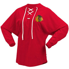 Chicago Blackhawks Fanatics Women's Jersey Lace-Up V-Neck Long Sleeve Hoodie T-Shirt - Red T-shirts