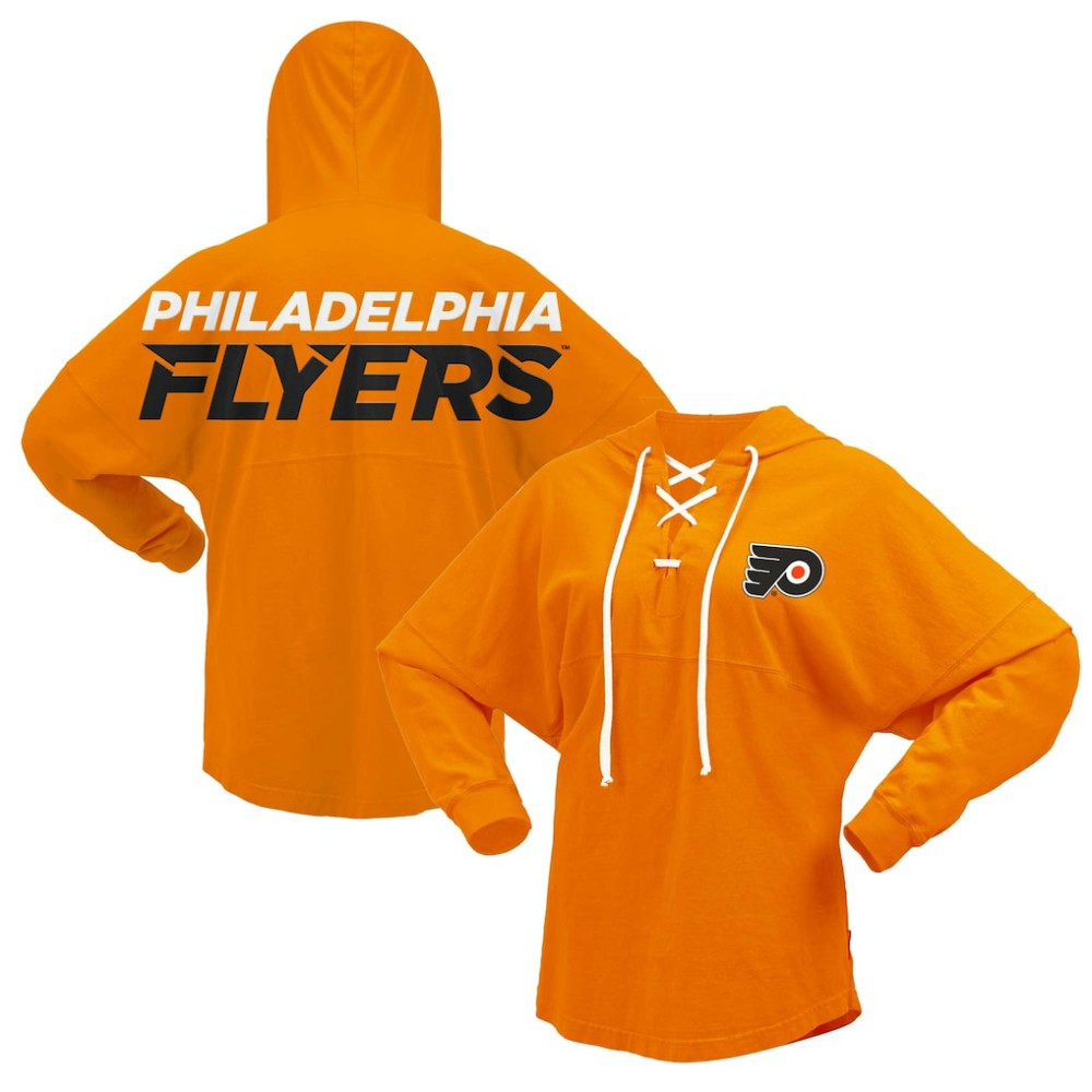 Philadelphia Flyers Fanatics Women's Jersey Lace-Up V-Neck Long Sleeve Hoodie T-Shirt - Orange T-shirts