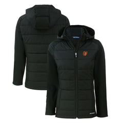 Baltimore Orioles Cutter & Buck Women's Evoke Hybrid Eco Softshell Recycled Full-Zip Hoodie Jacket Black