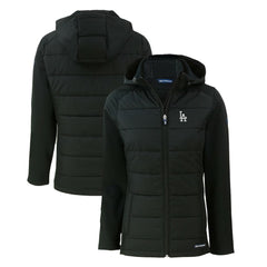 Los Angeles Dodgers Cutter & Buck Women's Evoke Hybrid Eco Softshell Recycled Full-Zip Hoodie Jacket Black