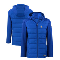New York Mets Cutter & Buck Women's Evoke Hybrid Eco Softshell Recycled Full-Zip Hoodie Jacket Royal