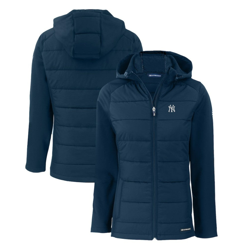 New York Yankees Cutter & Buck Women's Evoke Hybrid Eco Softshell Recycled Full-Zip Hoodie Jacket Navy