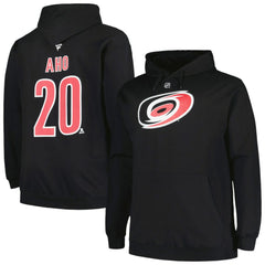 Sebastian Aho Carolina Hurricanes Profile Big & Tall Name & Number Pullover Hoodie - Black Hoodies