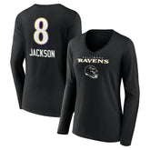 Lamar Jackson Baltimore Ravens Women's Team Wordmark Long Sleeve V-Neck T-Shirt - Black outlet