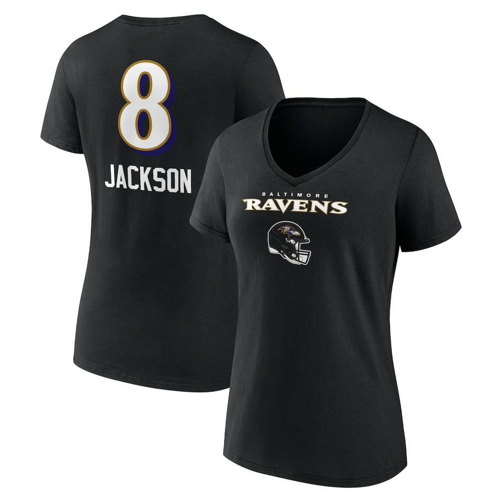 Lamar Jackson Baltimore Ravens Women's Team Wordmark Name & Number V-Neck T-Shirt - Black for sale