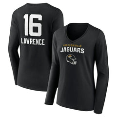 Trevor Lawrence Jacksonville Jaguars Women's Team Wordmark Long Sleeve V-Neck T-Shirt - Black on sale