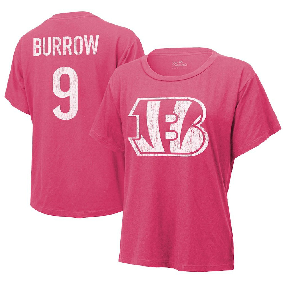 Joe Burrow Cincinnati Bengals Majestic Threads Women's Name & Number T-Shirt - Pink for sale