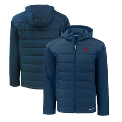 Cleveland Guardians Cutter & Buck Evoke Hybrid Eco Softshell Recycled Full-Zip Hoodie Navy
