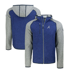 Atlanta Braves Cutter & Buck Mainsail Full-Zip Hooded Jacket Royal/Heather Gray