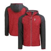 Philadelphia Phillies Cutter & Buck Mainsail Full-Zip Hooded Jacket Heather Charcoal/Red