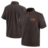 Cleveland Browns 2024 Sideline Coach Short Sleeve Half-Zip Hoodie Jacket - Brown cheap