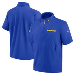 Los Angeles Rams 2024 Sideline Coach Short Sleeve Half-Zip Hoodie Jacket - Royal outlet