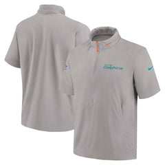 Miami Dolphins 2024 Sideline Coach Short Sleeve Half-Zip Hoodie Jacket - Gray sale